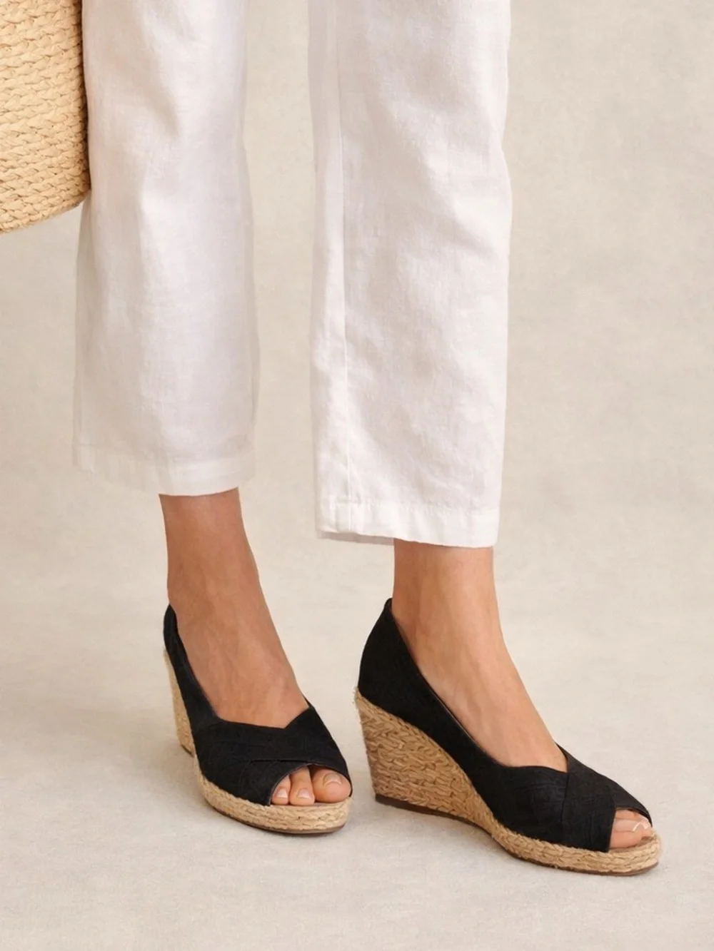 Lauren Ralph Lauren Black Espadrille Wedge Sandals Shoes 8.5